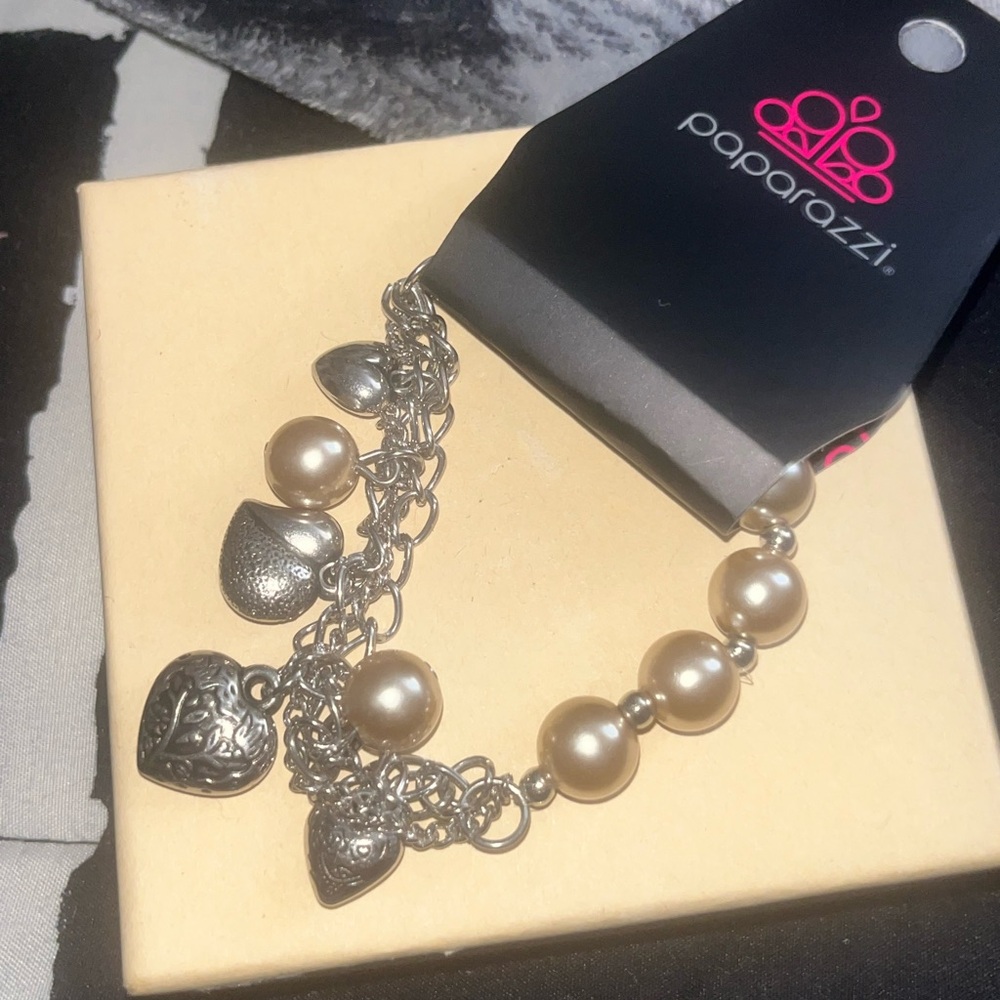 Paparazzi Silver Heart and Pearl Charm Bracelet